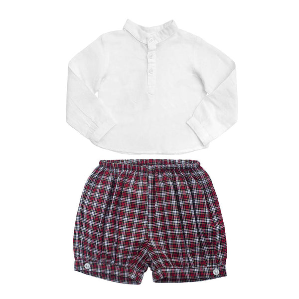 Gift Set Boys French Collar White Shirt and Tartan Shorts Holiday Set