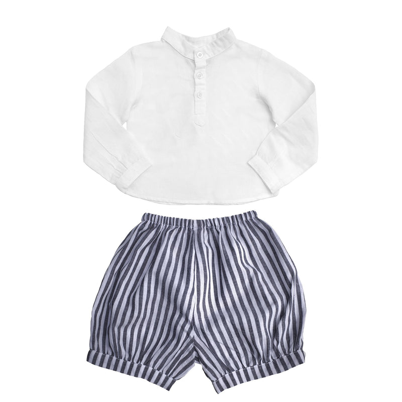 Gift set | boys white shirt and Harbor Island stripe short