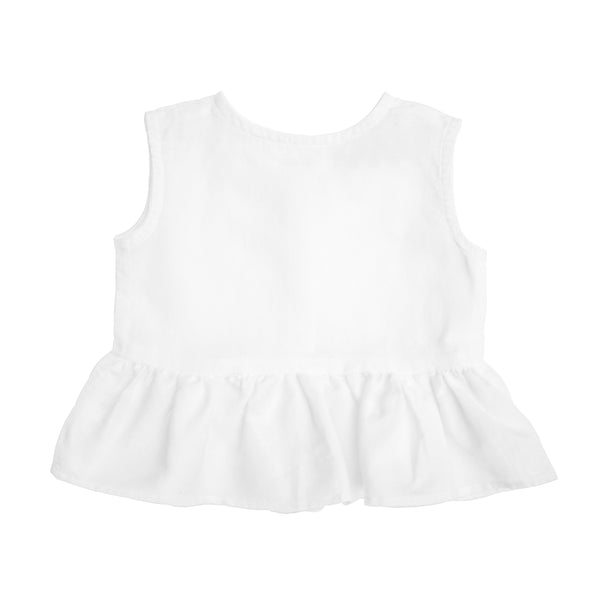 Sleeveless frill blouse | white linen