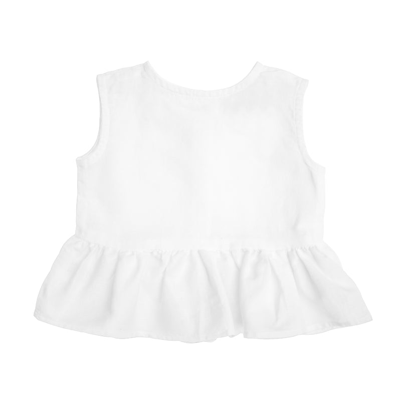 Sleeveless frill blouse | white linen