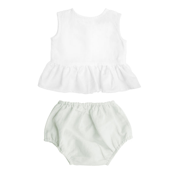 Gift set | sleeveless white frill blouse and french grey bloomer