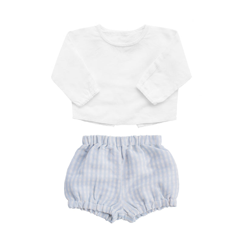 Gift set | boys white shirt and pale blue gingham short