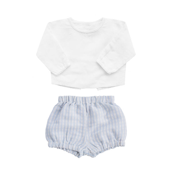 Easter monogram gift set | boys white shirt and pale blue gingham short