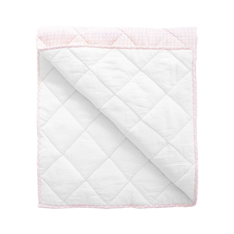 Play mat | dusty pink gingham and white linen, reversible