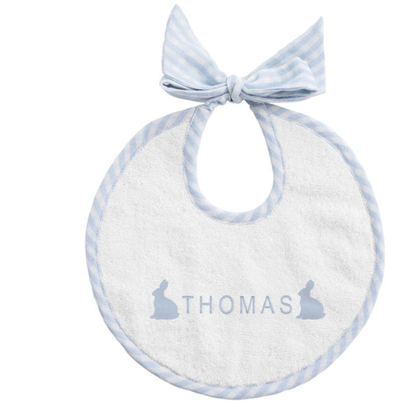 Easter monogram newborn bib | pale blue gingham