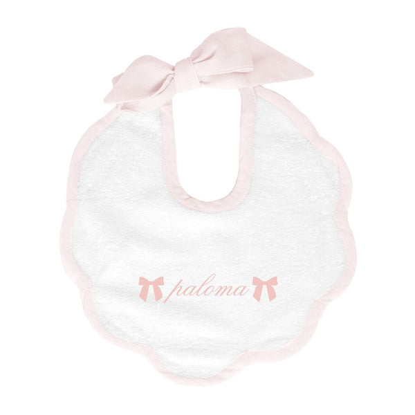 Monogrammed scalloped bib | blossom pink linen