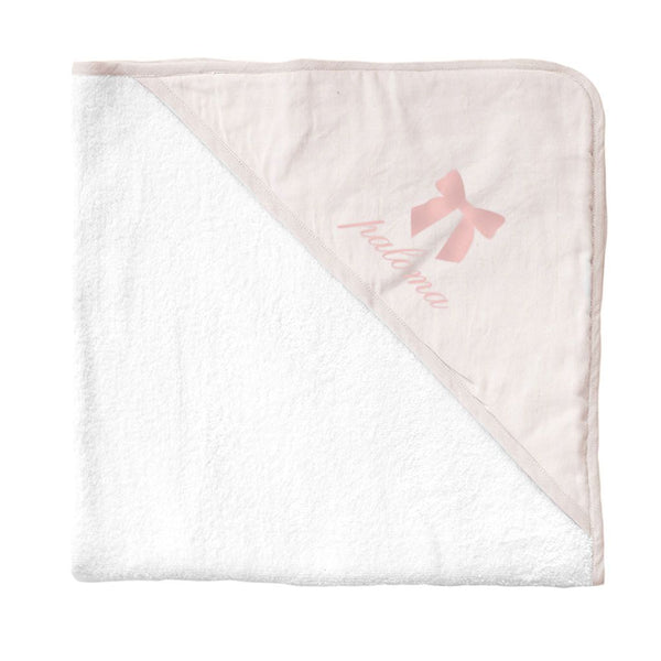 Monogrammed Hooded towel and wash glove | blossom pink linen