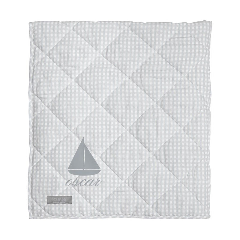 Monogrammed  Play mat | grey gingham and white linen