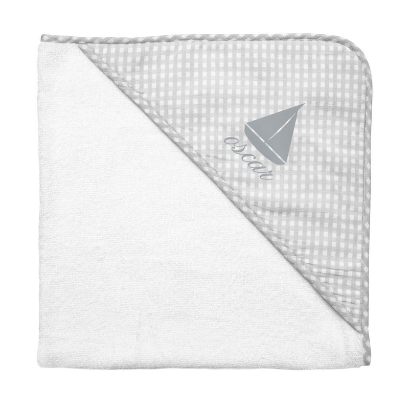 Monogrammed  Hooded towel and wash glove | grey gingham