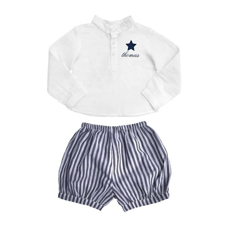 Monogrammed Gift Set | boys white shirt and Harbor Island stripe short