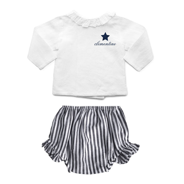 Monogrammed Gift set | double button blouse and Harbor Island stripe frill bloomer