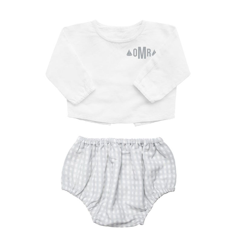 Monogrammed Gift set | double button shirt and grey gingham bloomer