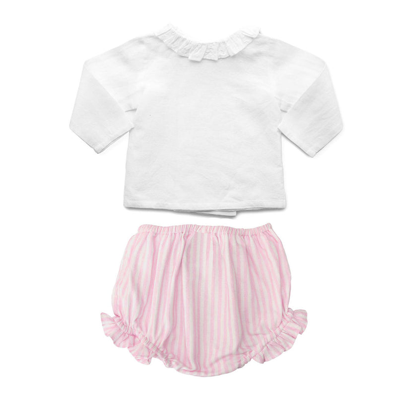 Gift set | double button blouse and palm beach pink stripe bloomer