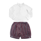 Gift Set Boys French Collar White Shirt and Tartan Shorts Holiday Set