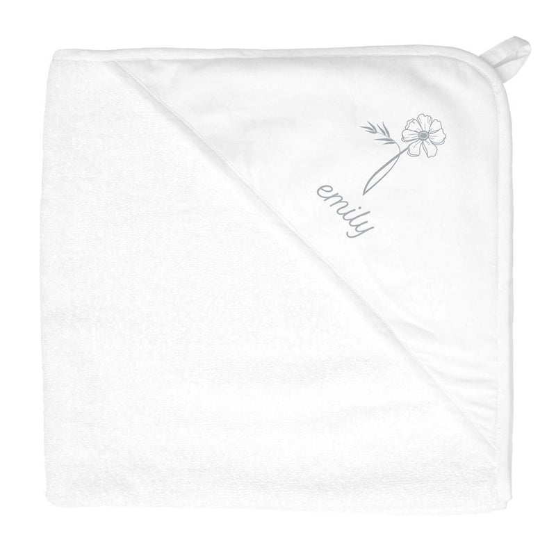 Personalized Hooded Towel | White Linen | Birth Flower Collection