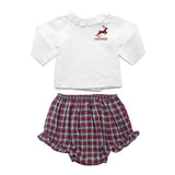 Gift Set Double Button Frill Blouse and Tartan Frill  Bloomer Holiday Set with Monogram