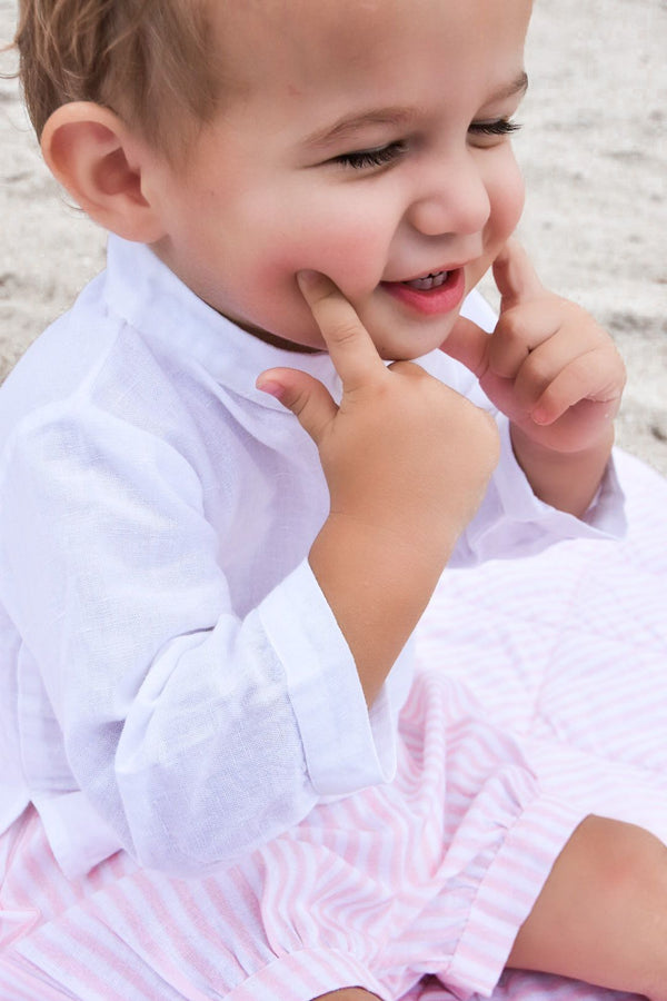 Boys French collar shirt | white linen