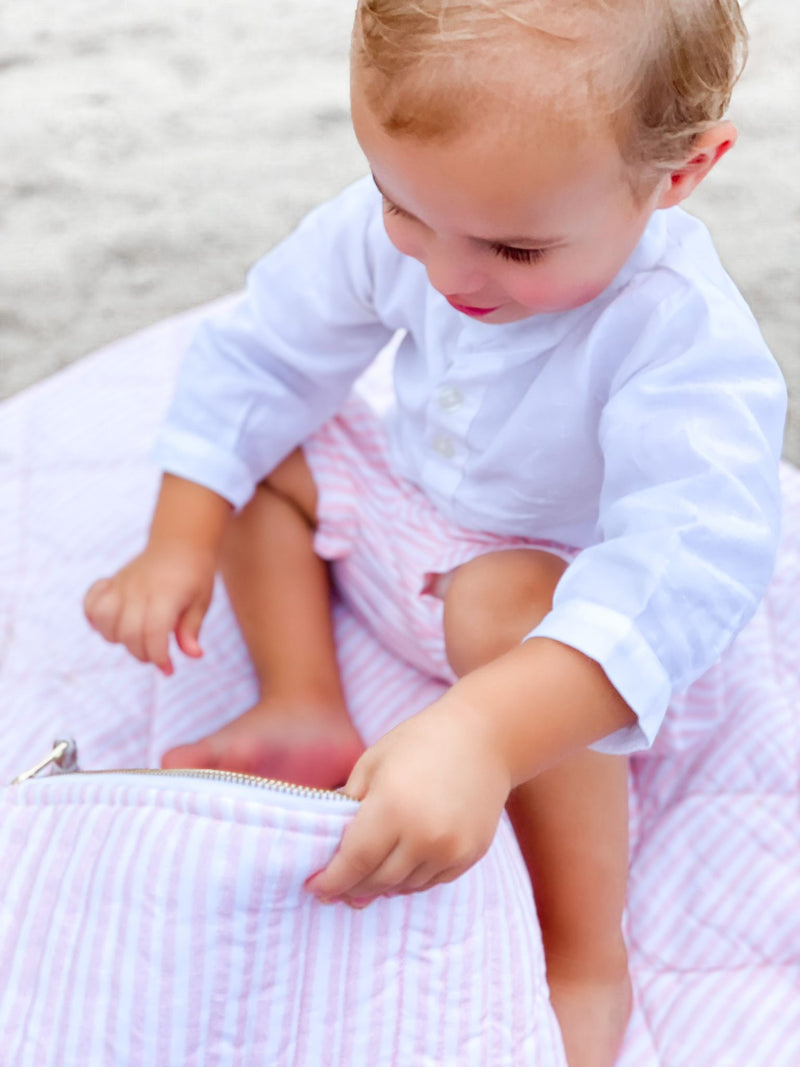 Linen Pouch| Palm Beach pink stripe linen