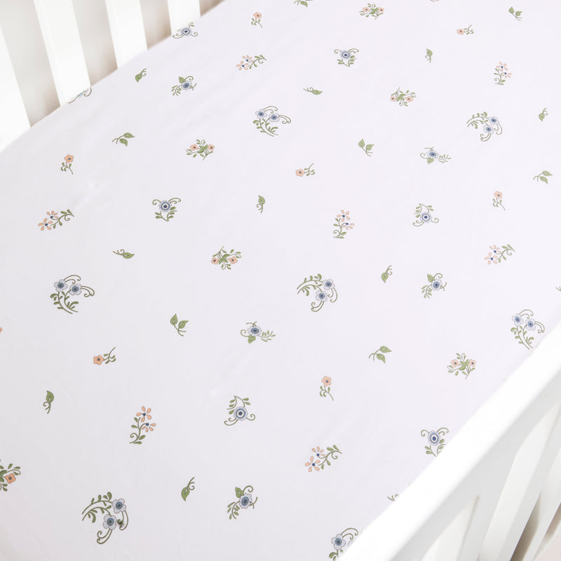 Fleur + Stripe Crib Sheet - Ivory